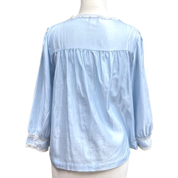 Vintage Lace Pajama Top Wmns Small Pastel Blue Embroidered Long Slv Barbizon 80s - Picture 4 of 13